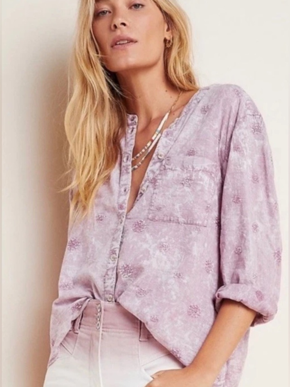 Anthropologie Pilcro Whitney Embroidered Blouse Size XL